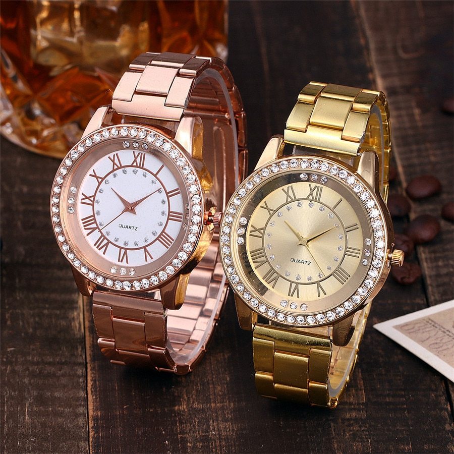 Vansvar Brand Rose Gold Watch Luxury Women Dress Rhinestone Quartz Watch Casual Women Stainless Steel Wristwatches Female Clock - Bottega Happy Products